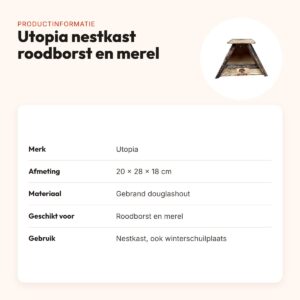 Utopia nestkast roodborst en merel 20 x 28 x 18 cm – gebrand douglashout – productinformatie