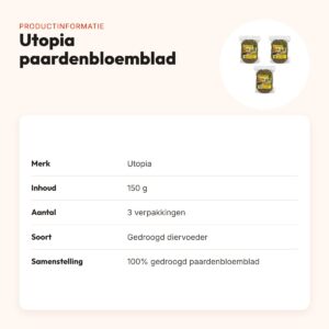 Utopia paardenbloemblad 150 g – gedroogd diervoeder – multipack 3 stuks – productinformatie