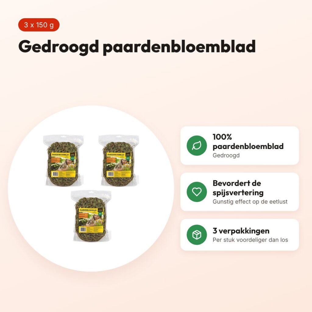 Utopia paardenbloemblad 150 g – gedroogd diervoeder – multipack 3 stuks – voordelen