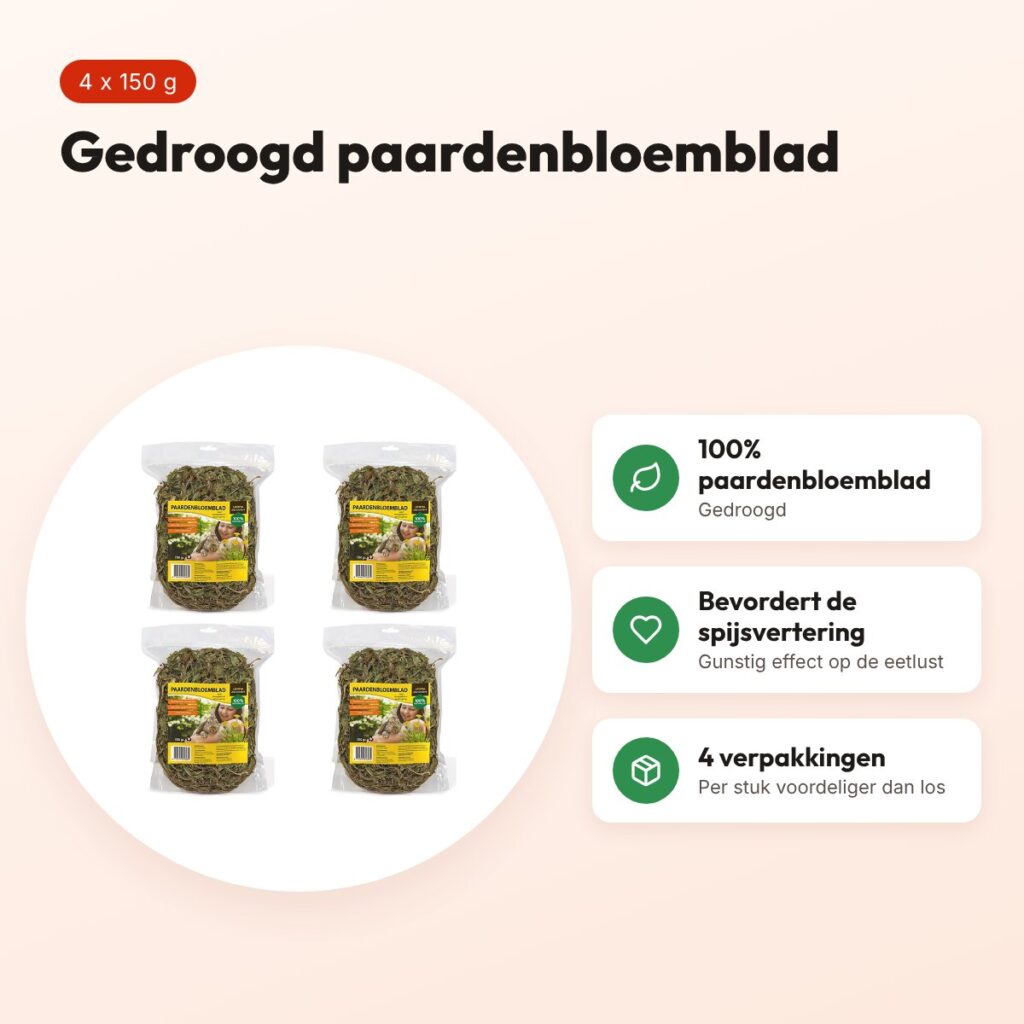 Utopia paardenbloemblad 150 g – gedroogd diervoeder – multipack 4 stuks – voordelen