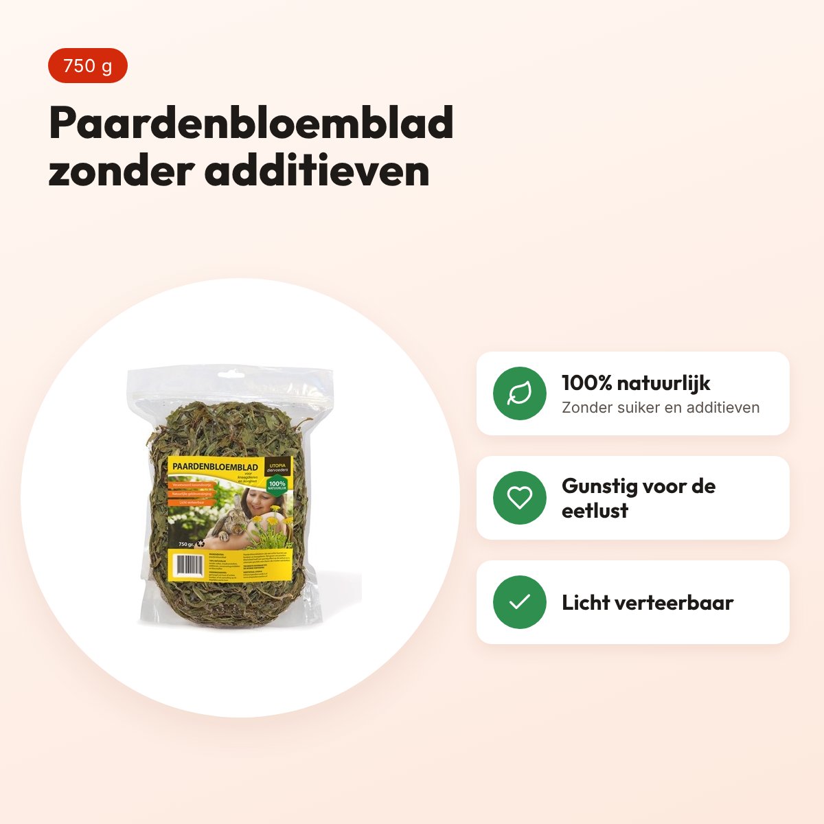 Utopia paardenbloemblad 750 g – voor konijnen en knaagdieren – voordelen