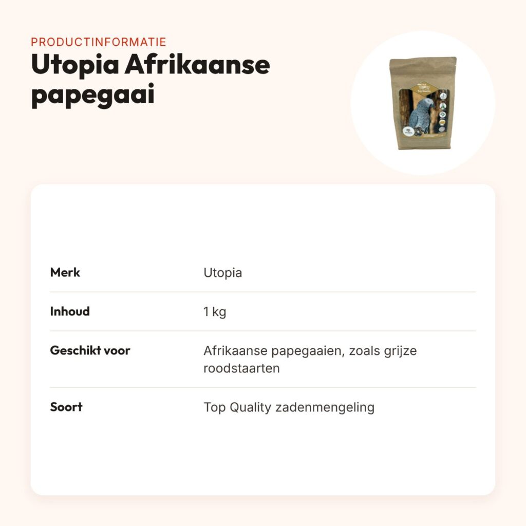 Utopia papegaaienvoer Afrikaans Top Quality 1 kg – met tijmpoeder – productinformatie