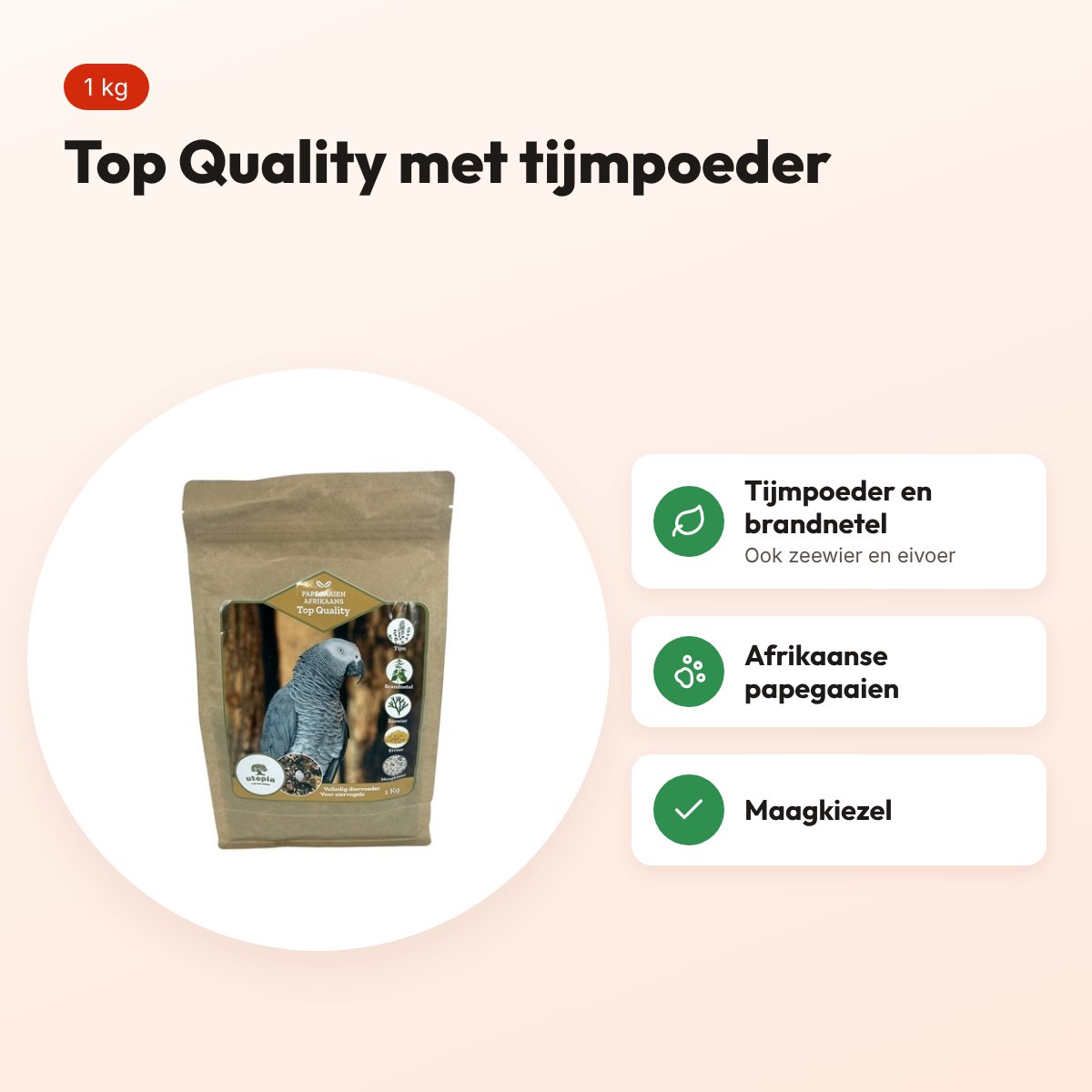 Utopia papegaaienvoer Afrikaans Top Quality 1 kg – met tijmpoeder – voordelen