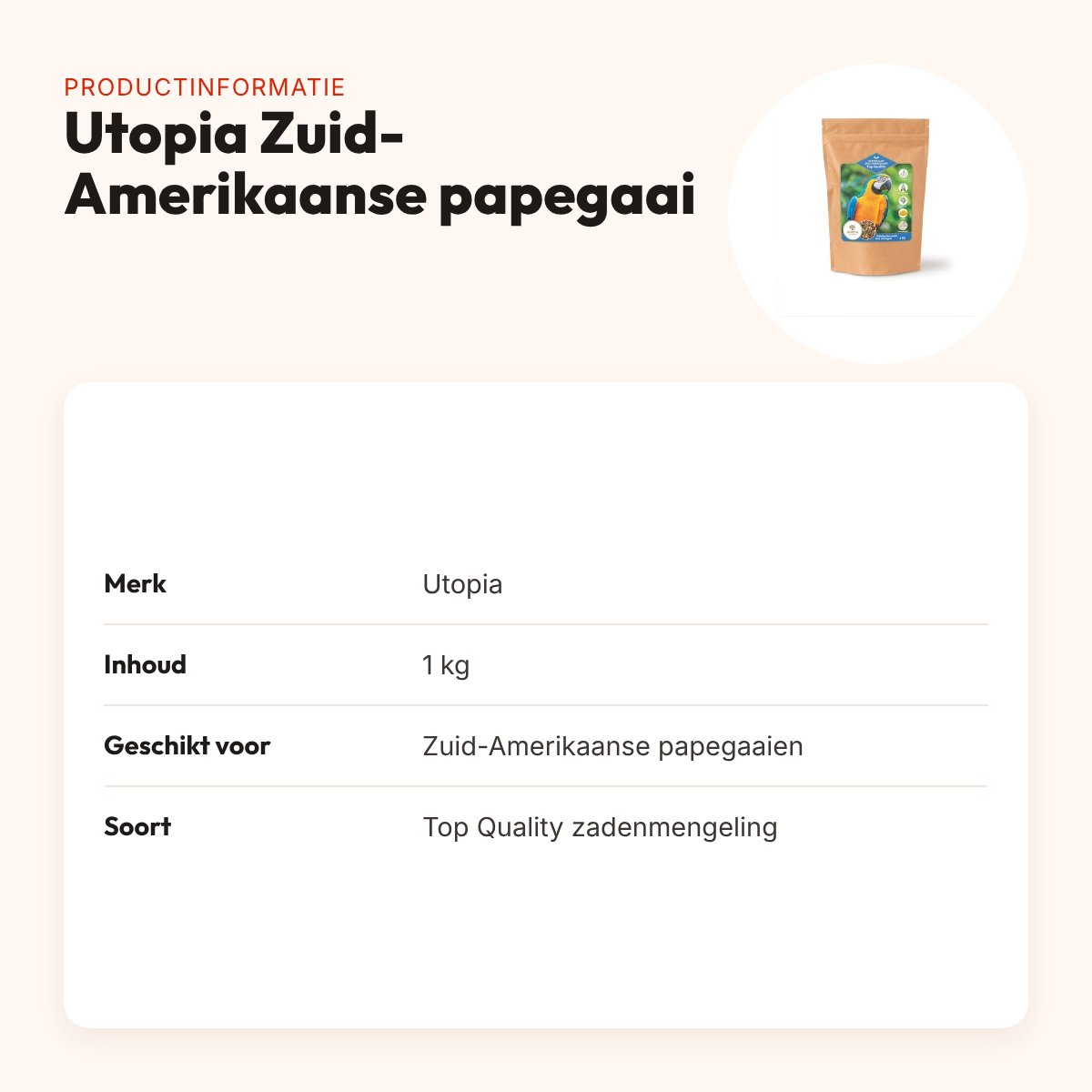 Utopia papegaaienvoer Zuid-Amerikaans Top Quality 1 kg – met tijmpoeder – productinformatie