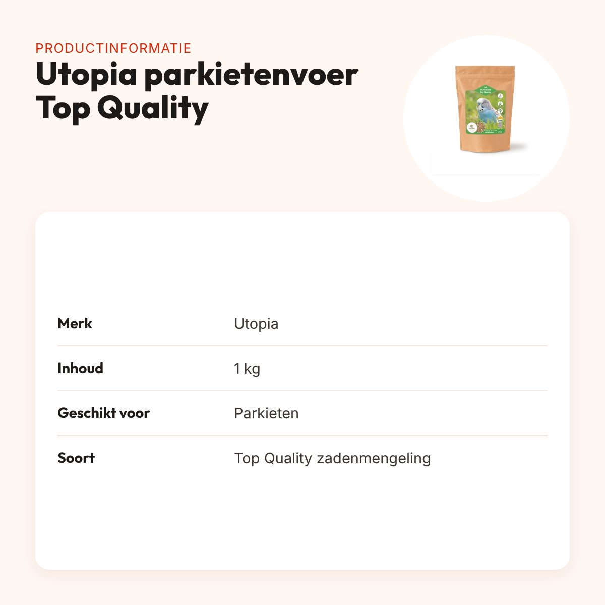 Utopia parkietenvoer Top Quality 1 kg – met tijmpoeder – productinformatie
