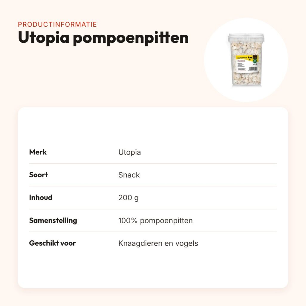 Utopia pompoenpitten 200 g – natuurlijke snack voor knaagdieren en vogels – productinformatie