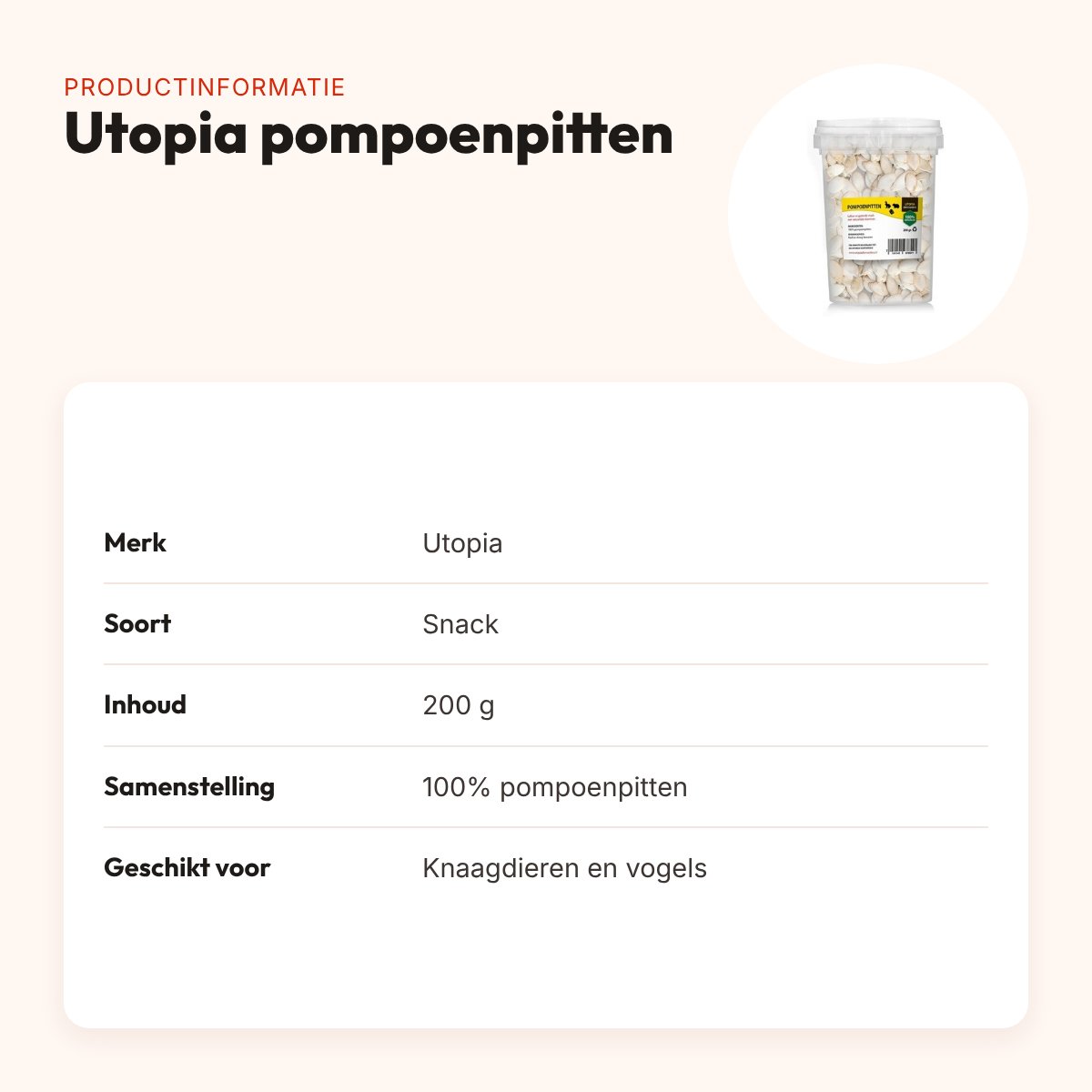 Utopia pompoenpitten 200 g – natuurlijke snack voor knaagdieren en vogels – productinformatie