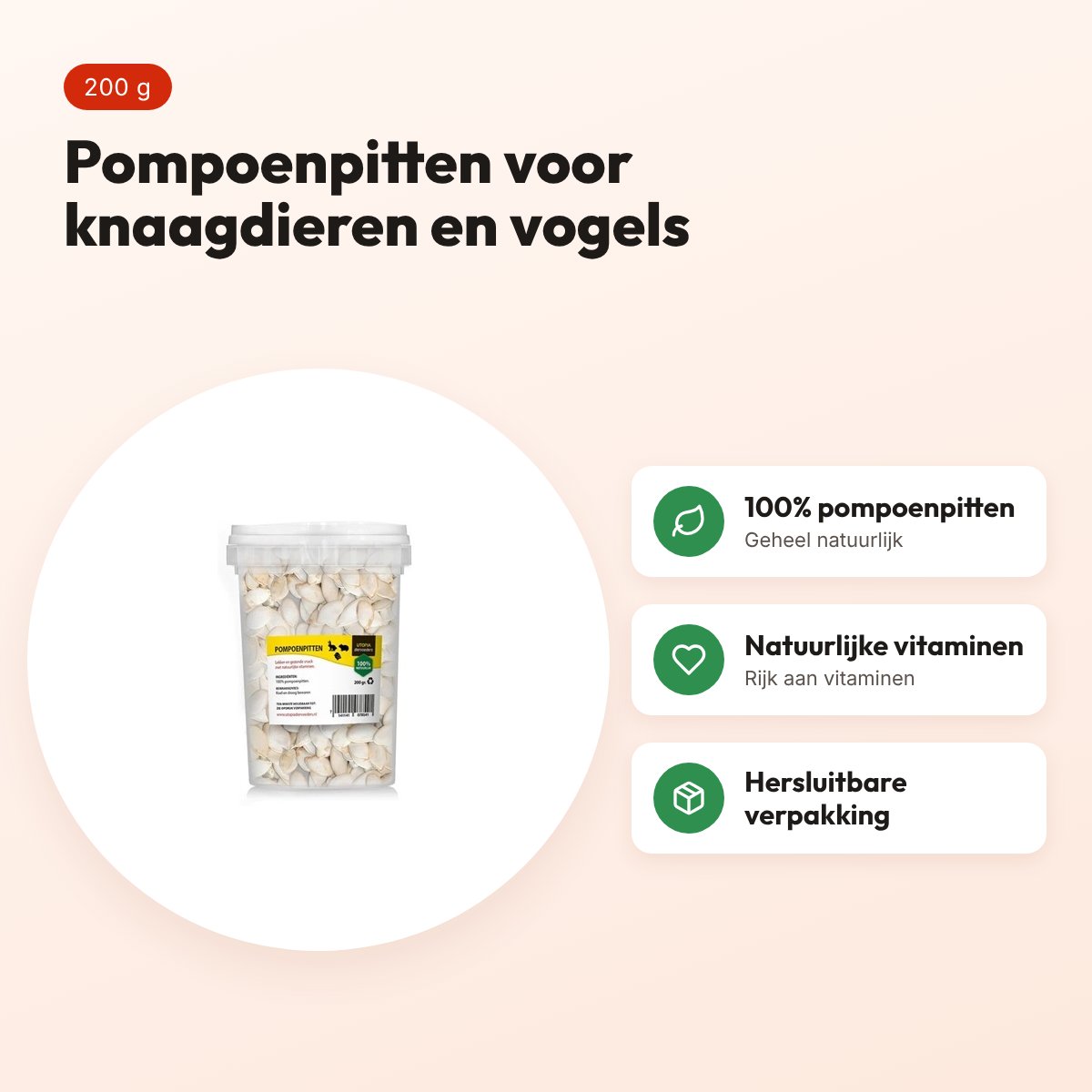 Utopia pompoenpitten 200 g – natuurlijke snack voor knaagdieren en vogels – voordelen