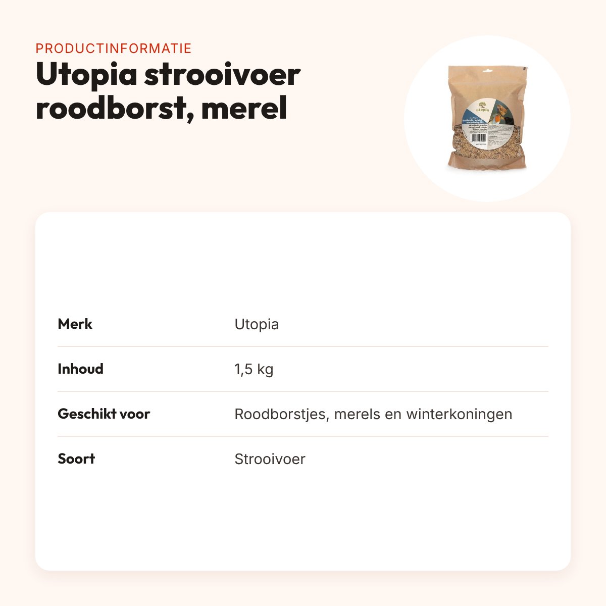 Utopia Roodborst/Merel/Winterkoning Mix strooivoer 1,5 kg – productinformatie