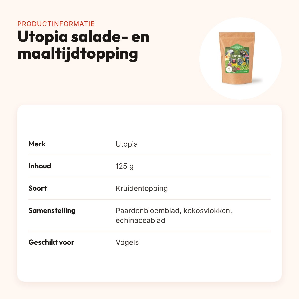 Utopia salade- en maaltijdtopping kruiden 125 g – voor vogels – productinformatie