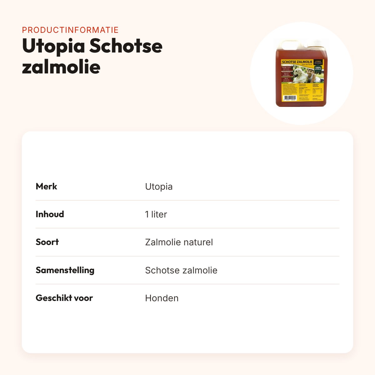 Utopia Schotse zalmolie 1 liter – omega 3 en 6 voor honden – productinformatie