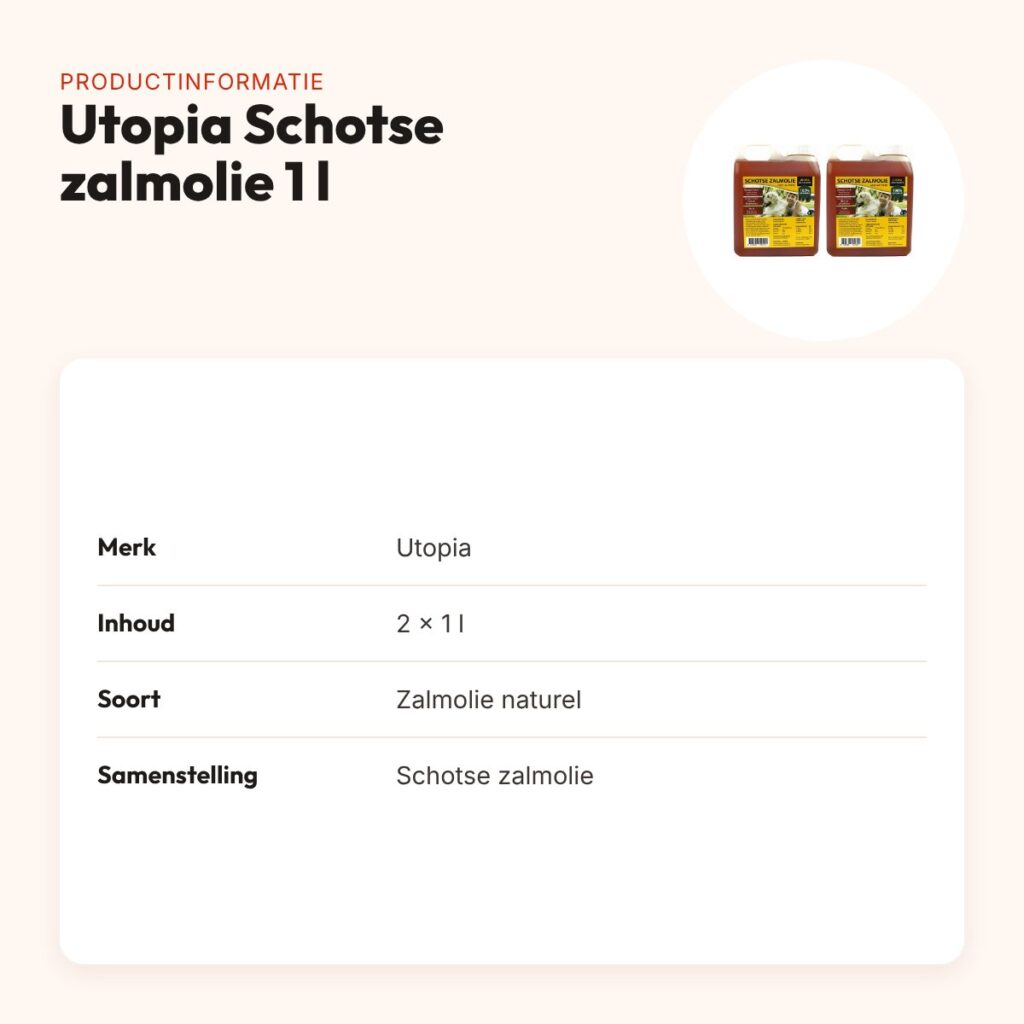 Utopia Schotse zalmolie naturel 1 l – omega 3 en 6, multipack 2 stuks – productinformatie