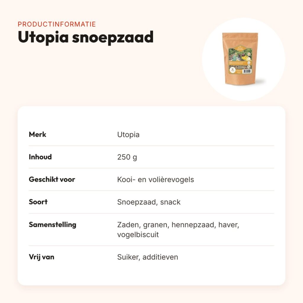 Utopia snoepzaad 250 g – snack voor kooi- en volièrevogels – productinformatie