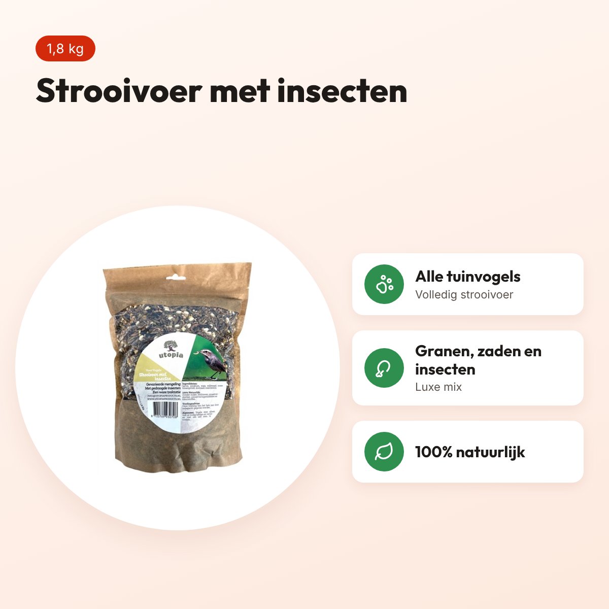 Utopia strooivoer met insecten 1,8 kg – luxe tuinvogelvoer – voordelen