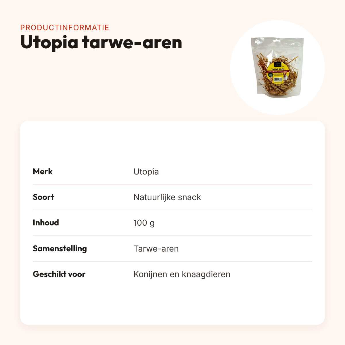 Utopia tarwe-aren 100 g – natuurlijke snack voor konijnen en knaagdieren – productinformatie
