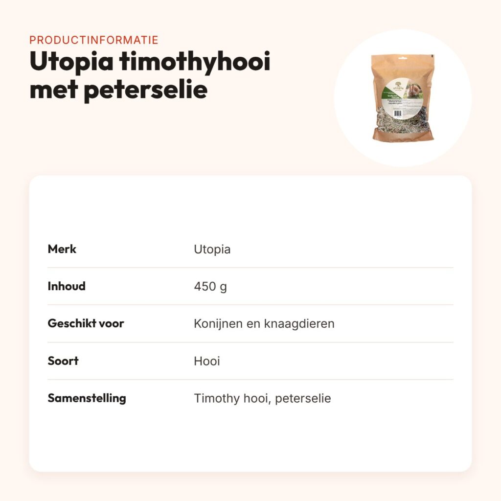 Utopia timothyhooi met peterselie 450 g – voor konijnen en knaagdieren – productinformatie