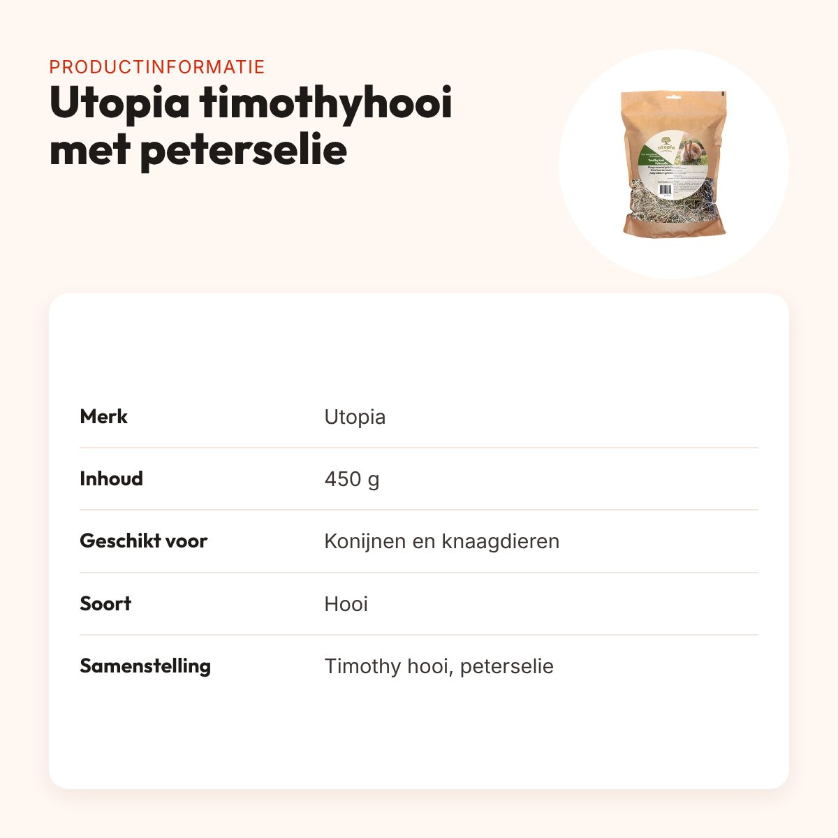 Utopia timothyhooi met peterselie 450 g – voor konijnen en knaagdieren – productinformatie