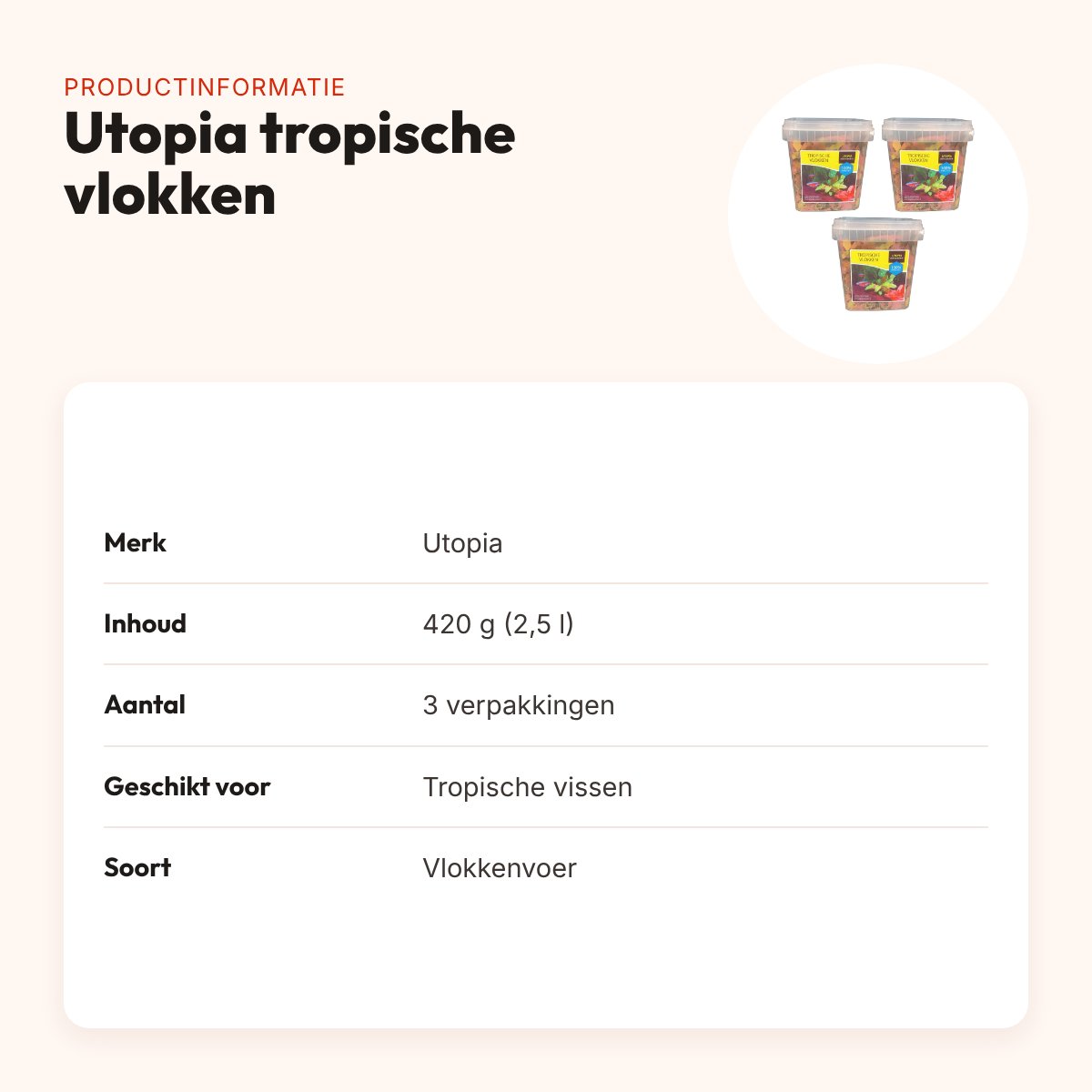 Utopia tropische vlokken visvoer 420 g – eiwitrijk, multipack 3 stuks – productinformatie