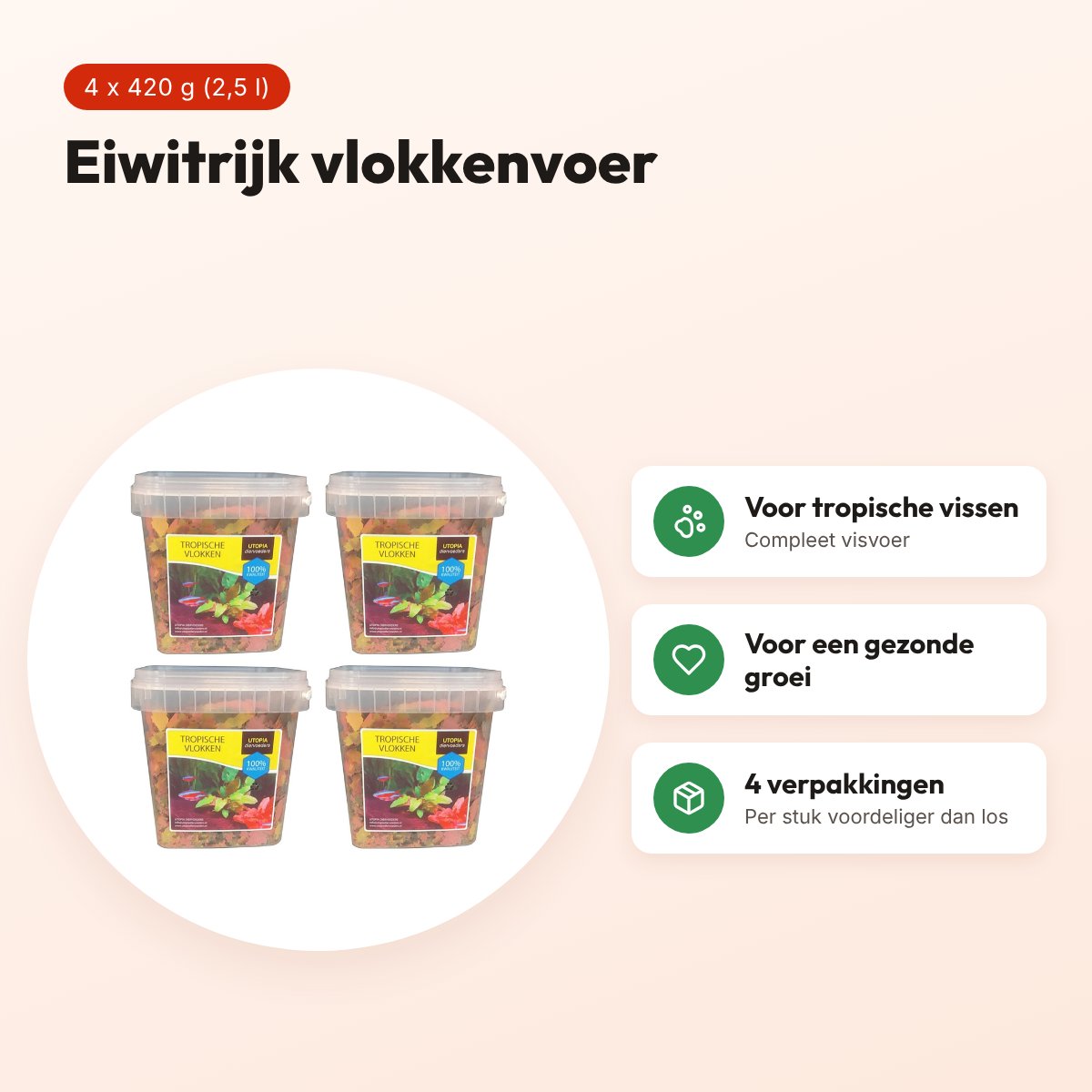 Utopia tropische vlokken visvoer 420 g – eiwitrijk, multipack 4 stuks – voordelen