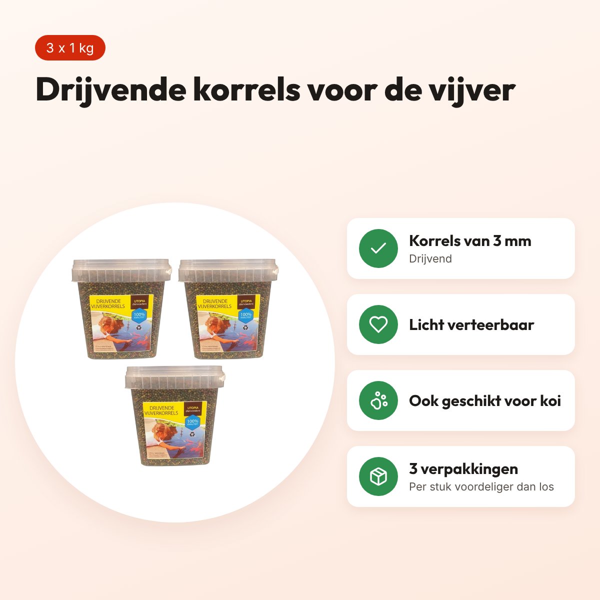 Utopia vijverkorrel drijvend 3 mm 1 kg – multipack 3 stuks – voordelen