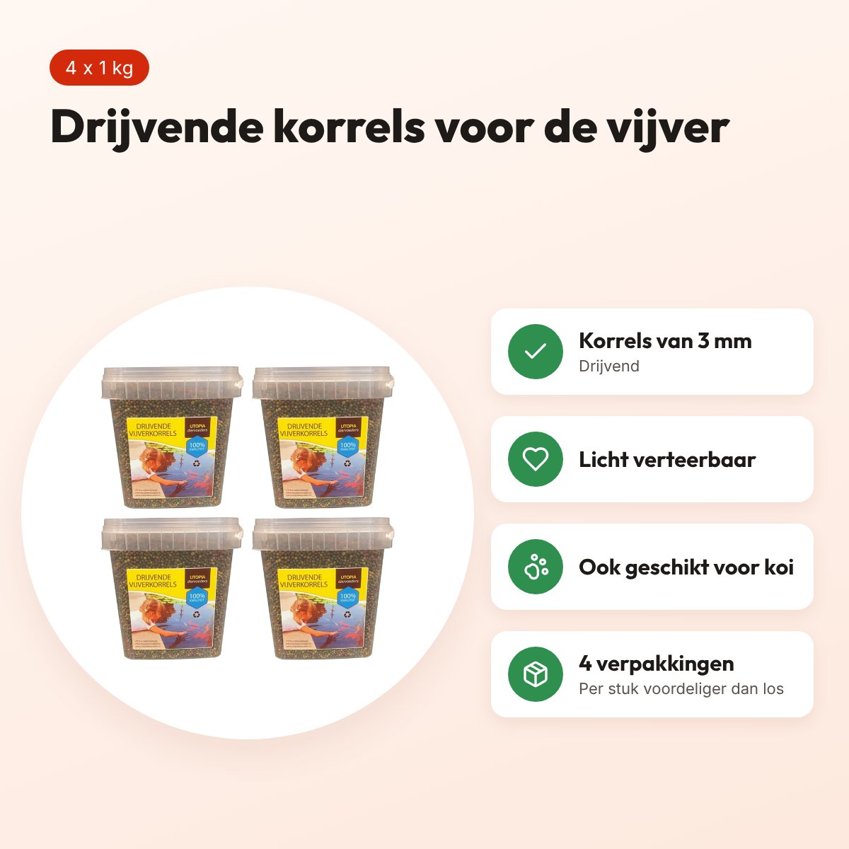 Utopia vijverkorrel drijvend 3 mm 1 kg – multipack 4 stuks – voordelen