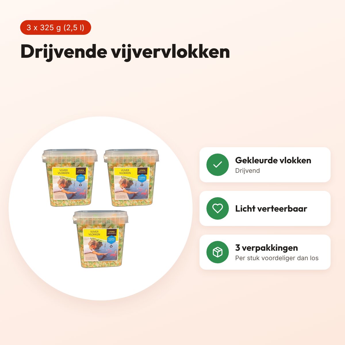 Utopia vijvervlokken drijvend 325 g (2,5 l) – multipack 3 stuks – voordelen