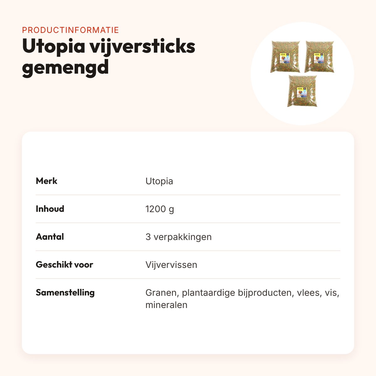 Utopia vijvervoer gemengde vijversticks 1200 g – multipack 3 stuks – productinformatie