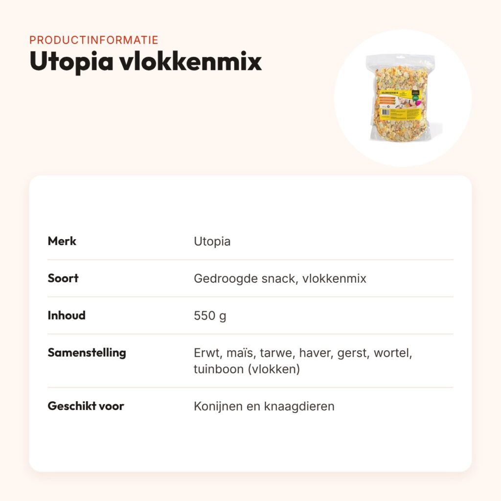 Utopia vlokkenmix 550 g – gedroogde snack voor konijnen en knaagdieren – productinformatie