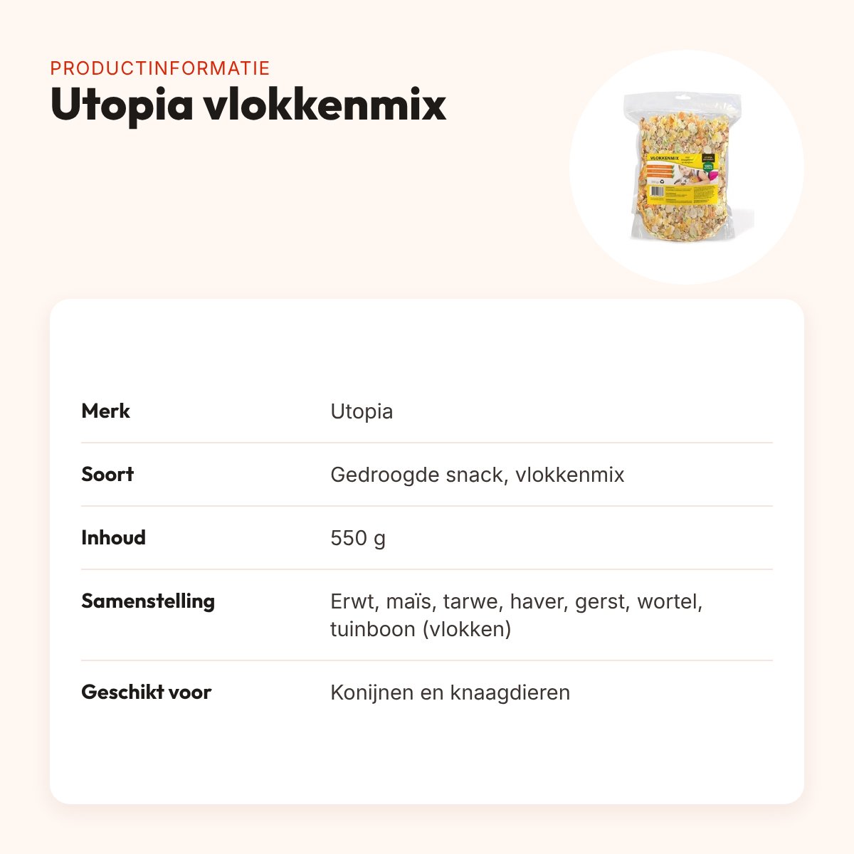 Utopia vlokkenmix 550 g – gedroogde snack voor konijnen en knaagdieren – productinformatie