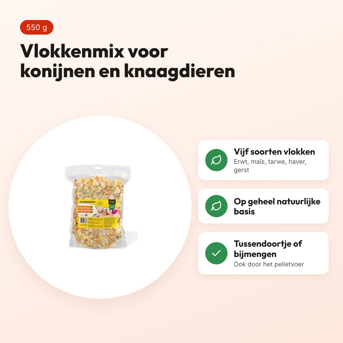 Utopia vlokkenmix 550 g – gedroogde snack voor konijnen en knaagdieren – voordelen