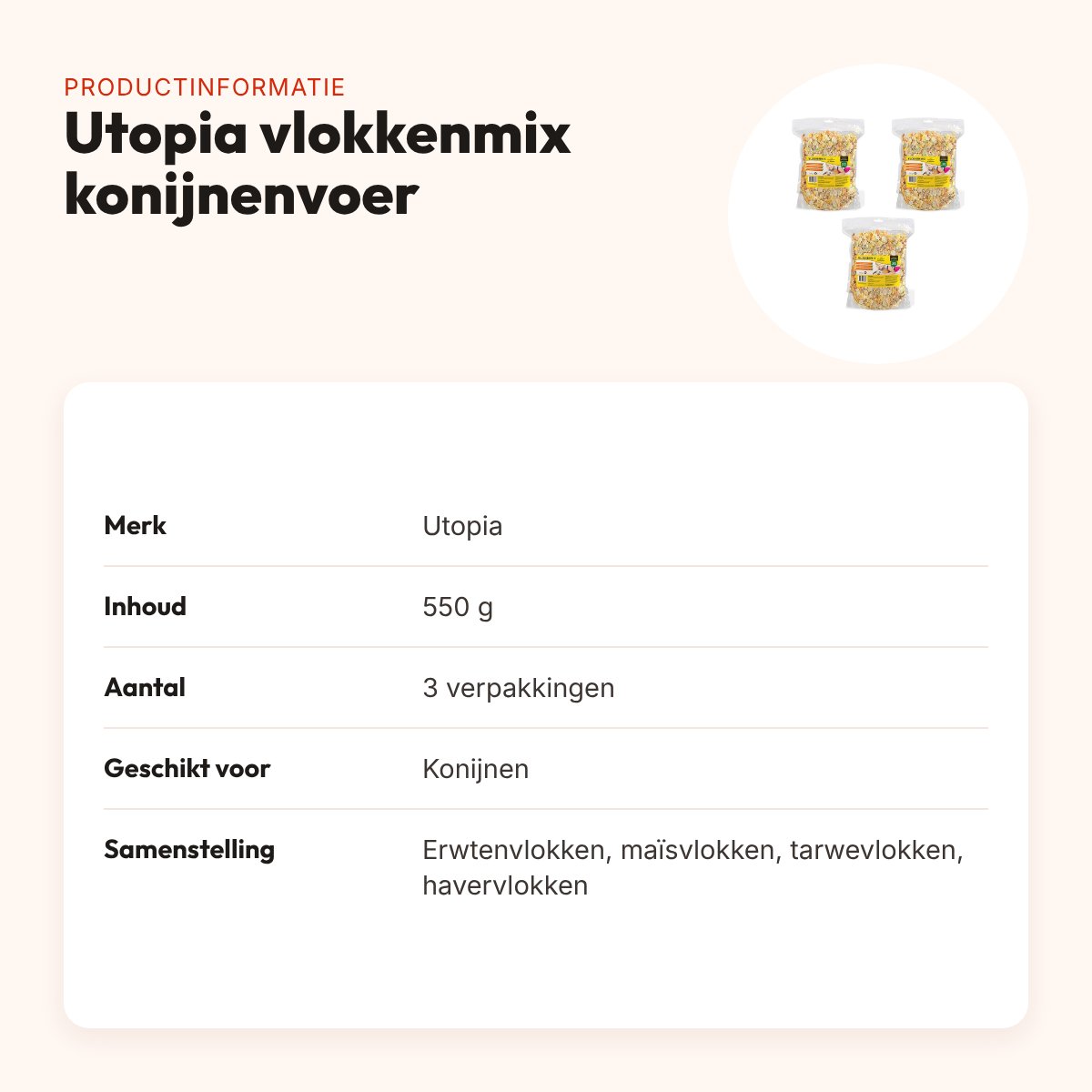 Utopia vlokkenmix konijnenvoer gedroogde groenten 550 g – multipack 3 stuks – productinformatie
