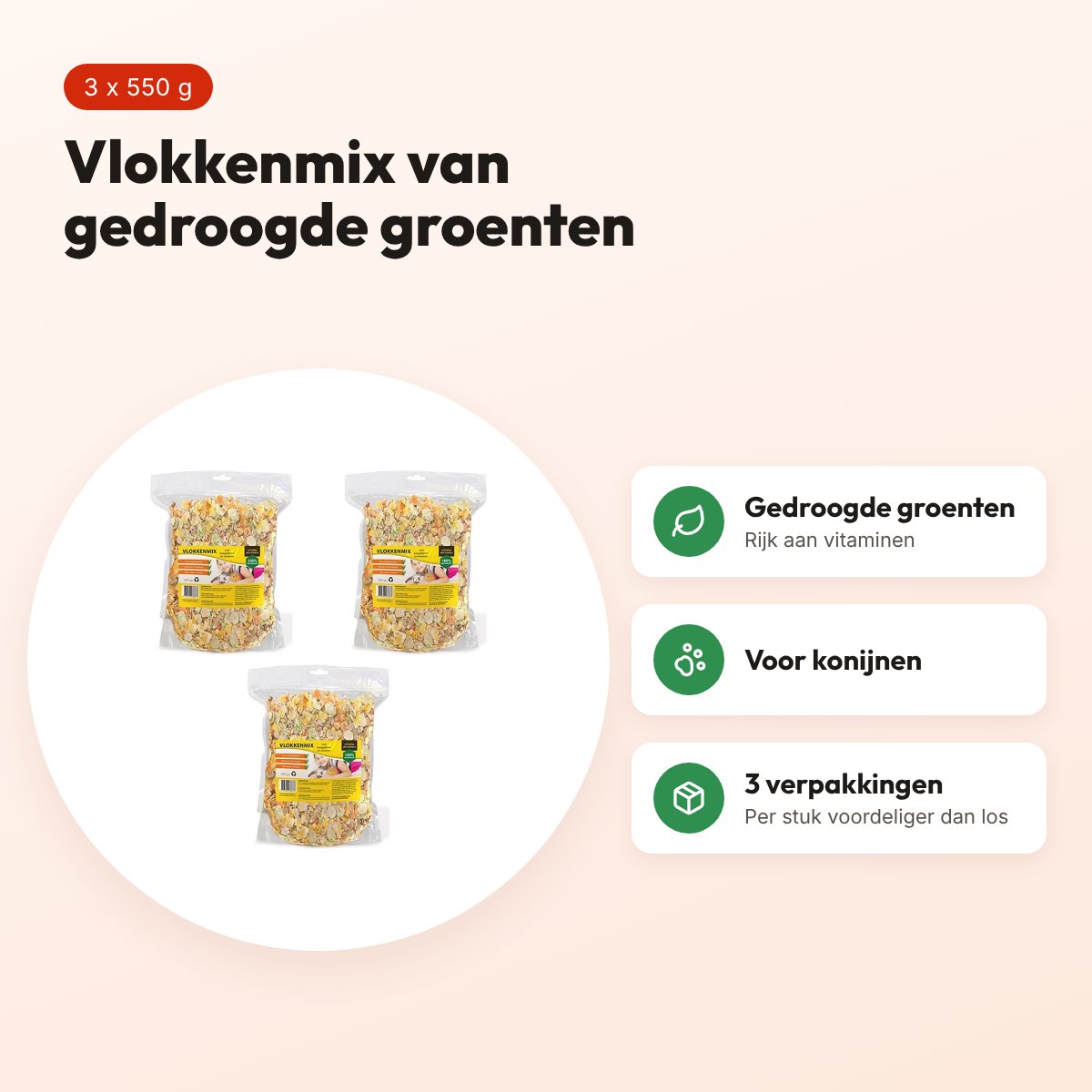 Utopia vlokkenmix konijnenvoer gedroogde groenten 550 g – multipack 3 stuks – voordelen