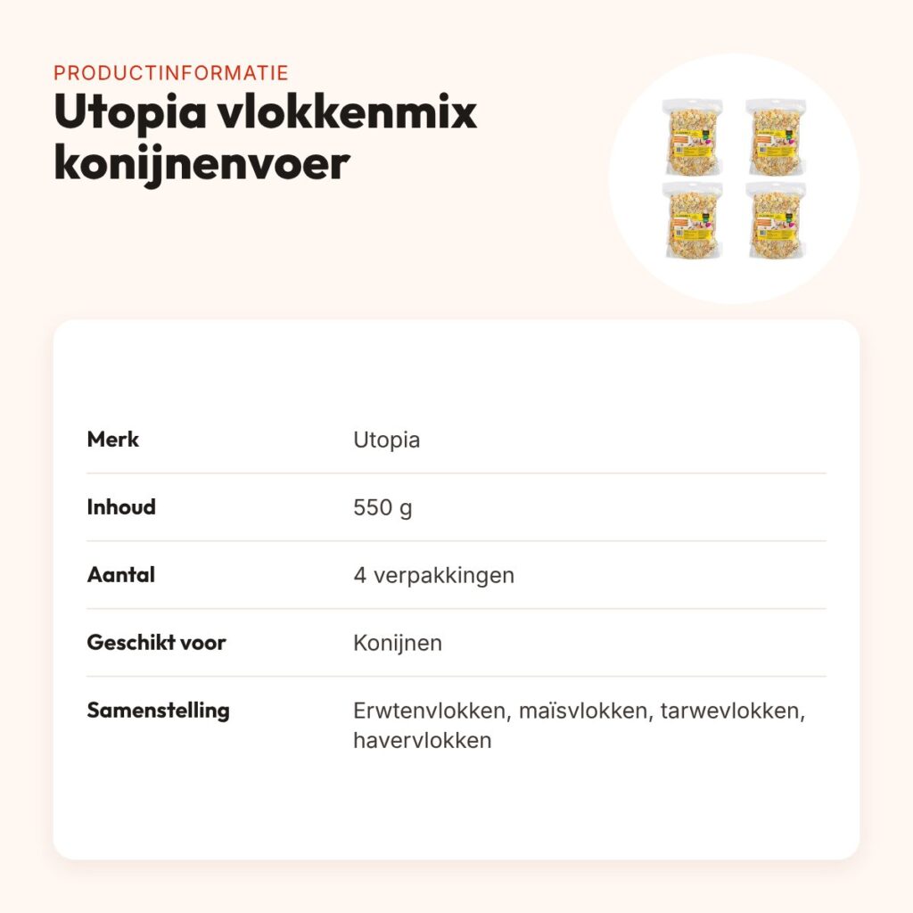 Utopia vlokkenmix konijnenvoer gedroogde groenten 550 g – multipack 4 stuks – productinformatie
