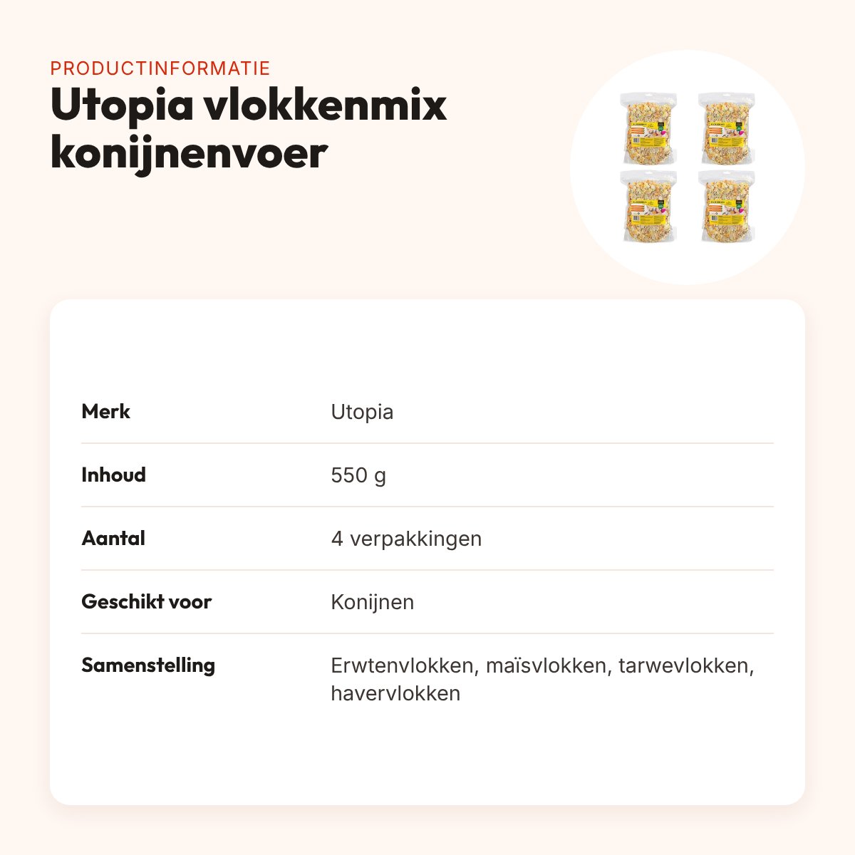 Utopia vlokkenmix konijnenvoer gedroogde groenten 550 g – multipack 4 stuks – productinformatie