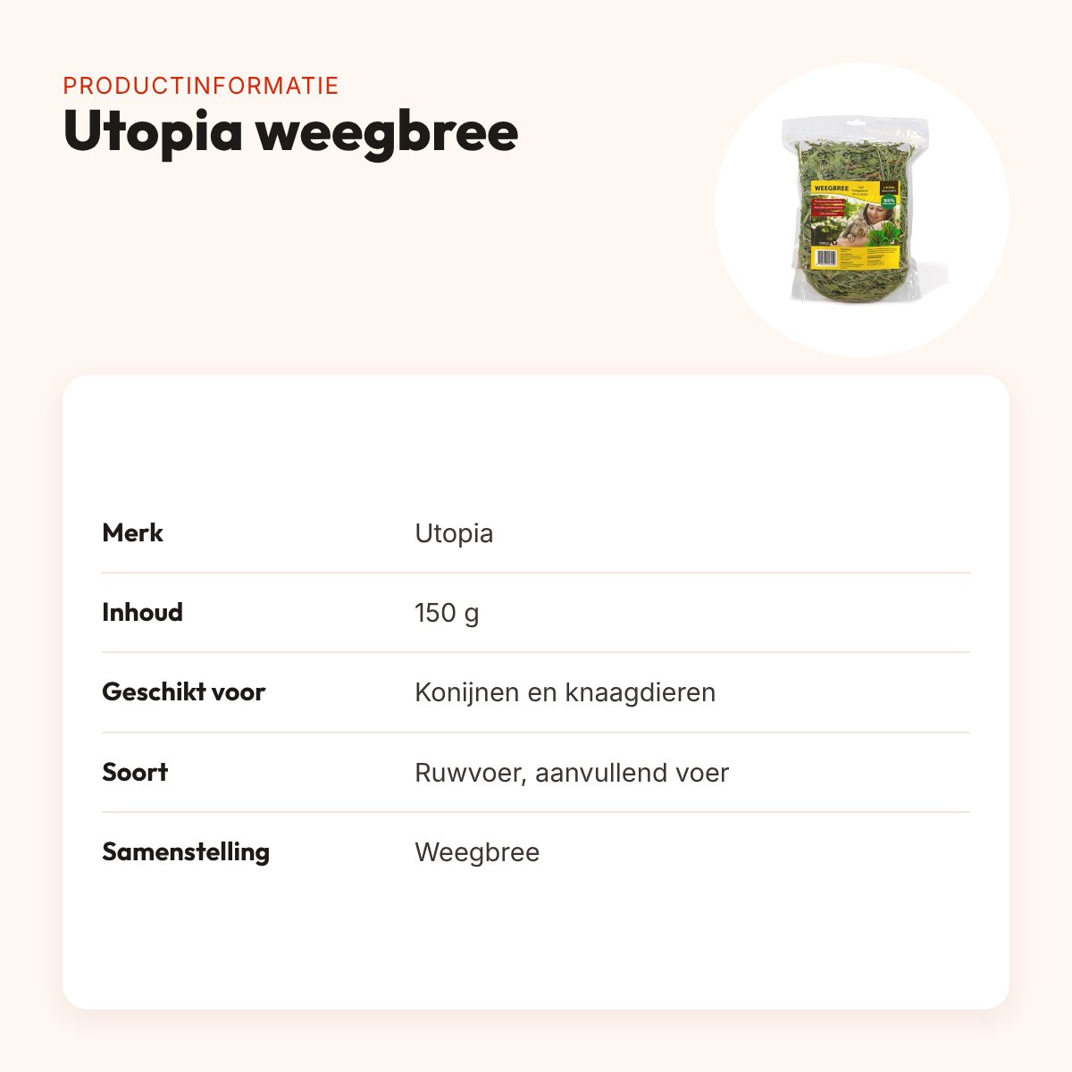 Utopia weegbree 150 g – ruwvoer voor konijnen en knaagdieren – productinformatie