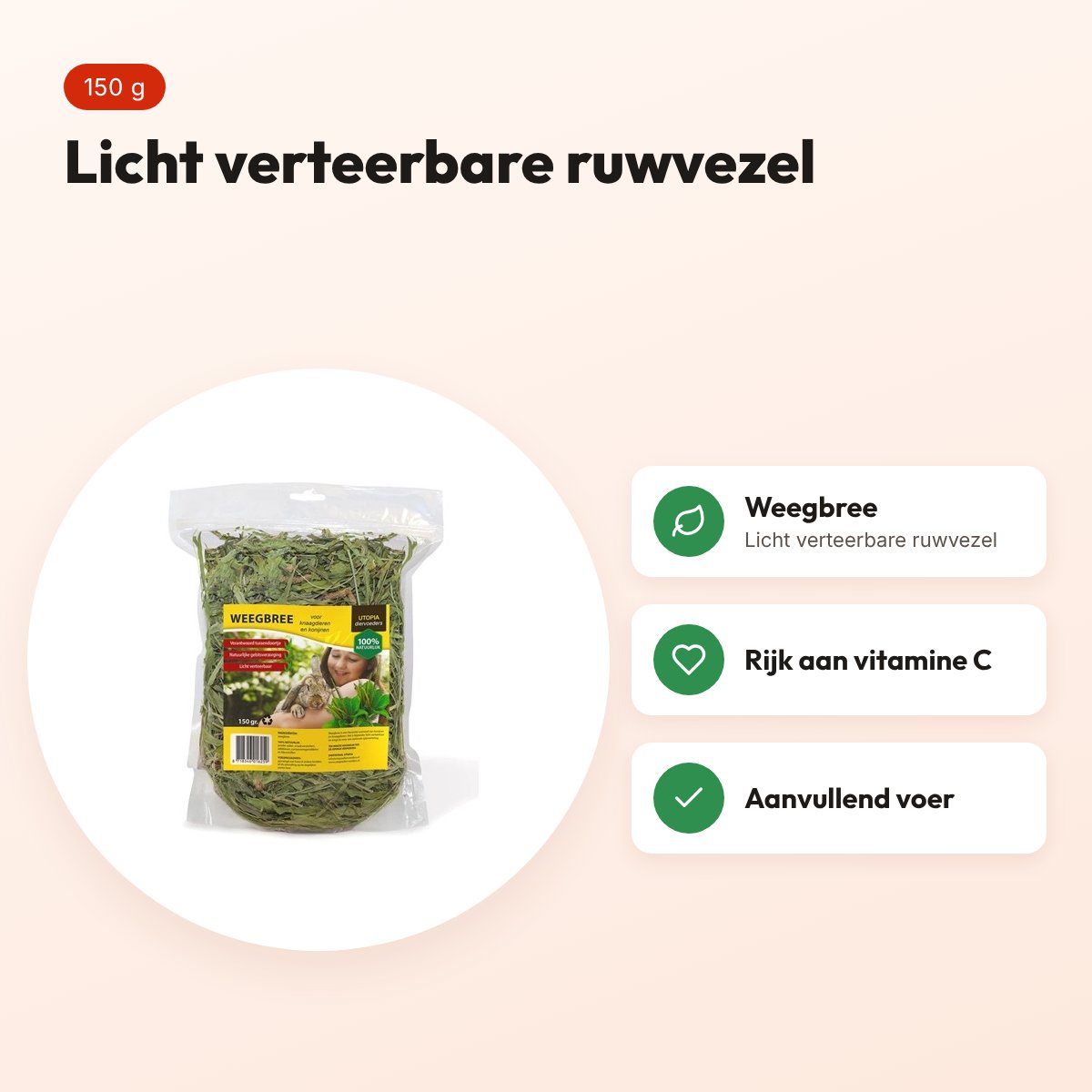 Utopia weegbree 150 g – ruwvoer voor konijnen en knaagdieren – voordelen