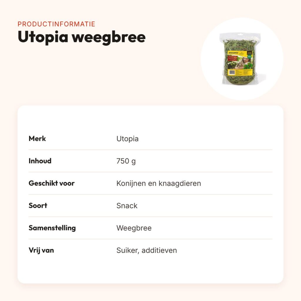 Utopia weegbree 750 g – snack voor konijnen en knaagdieren – productinformatie