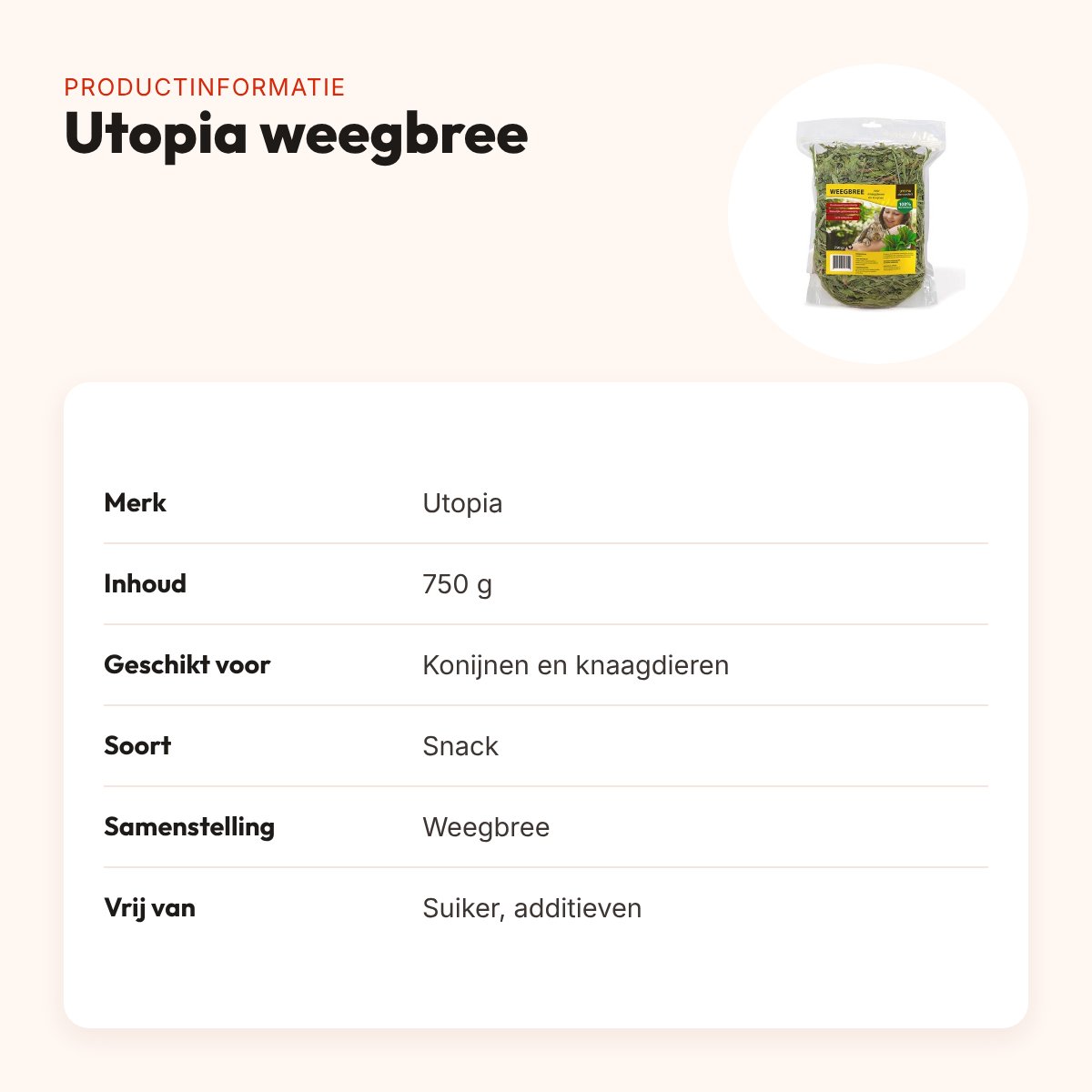 Utopia weegbree 750 g – snack voor konijnen en knaagdieren – productinformatie