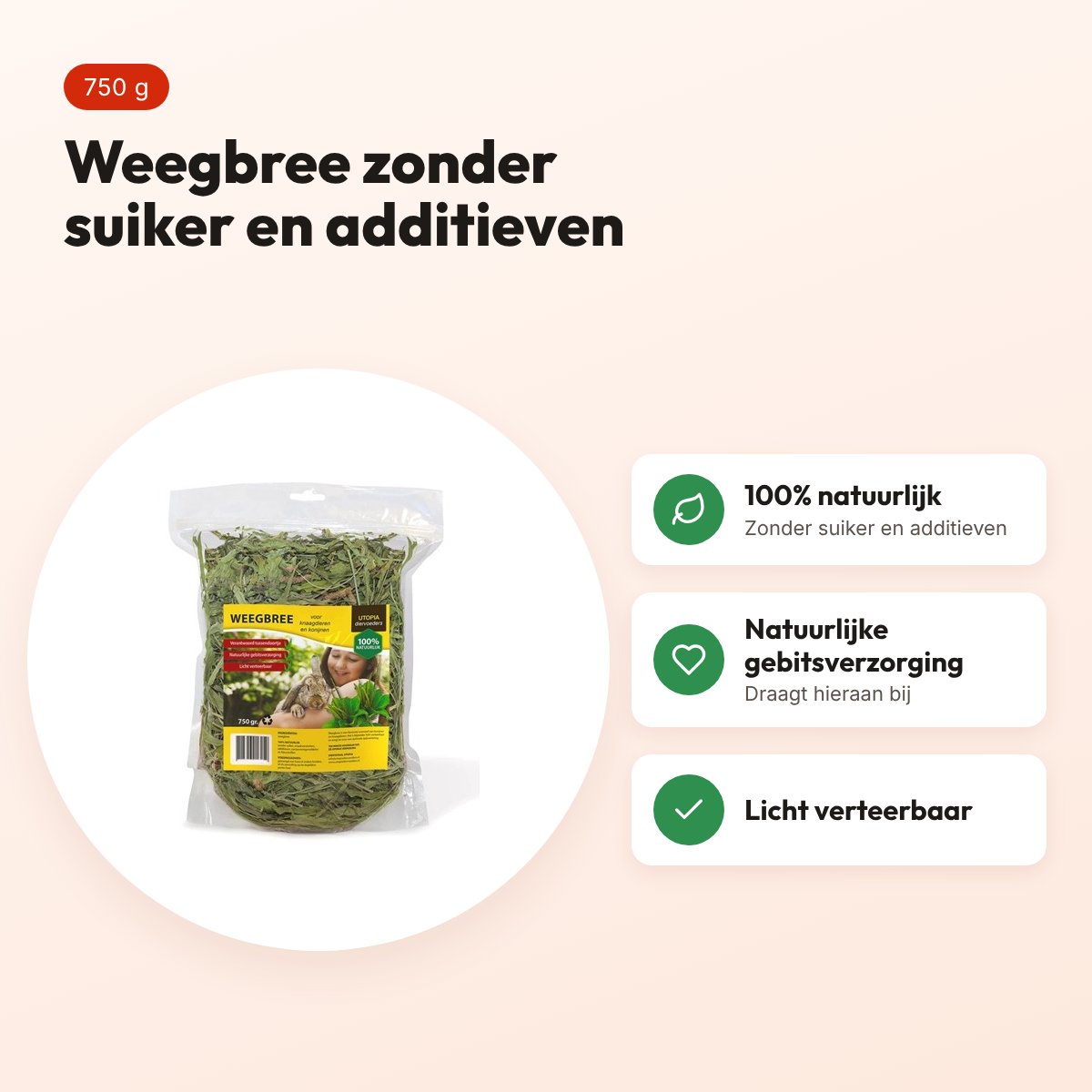 Utopia weegbree 750 g – snack voor konijnen en knaagdieren – voordelen