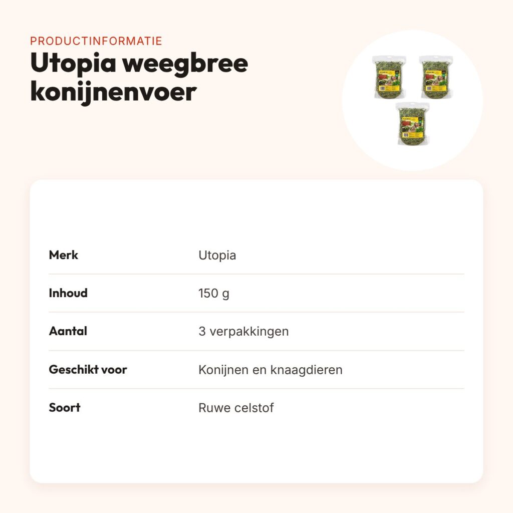 Utopia weegbree konijnenvoer 150 g – ruwe celstof – multipack 3 stuks – productinformatie