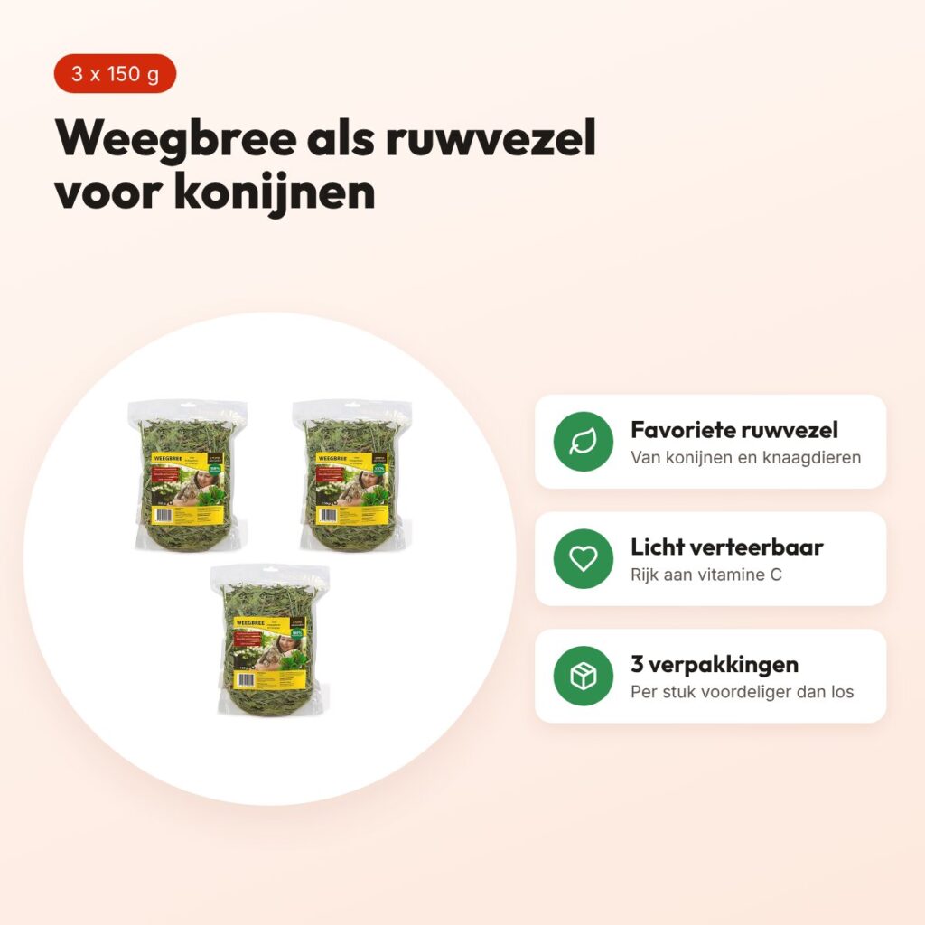 Utopia weegbree konijnenvoer 150 g – ruwe celstof – multipack 3 stuks – voordelen