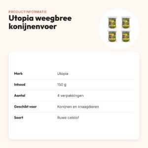 Utopia weegbree konijnenvoer 150 g – ruwe celstof – multipack 4 stuks – productinformatie