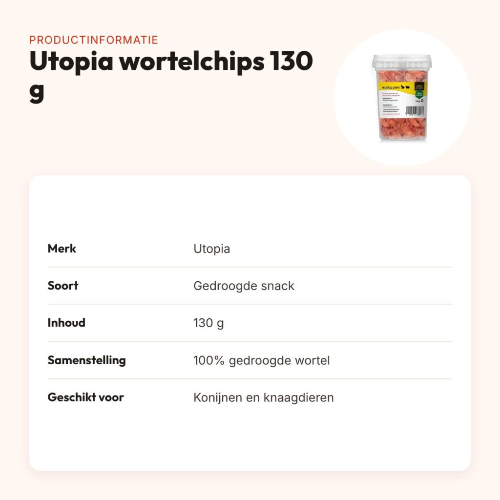 Utopia wortelchips 130 g – gedroogde groentesnack voor knaagdieren – productinformatie
