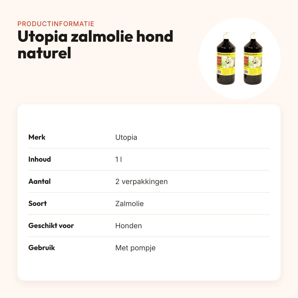 Utopia zalmolie hond naturel 1 l met pompje – multipack 2 stuks – productinformatie