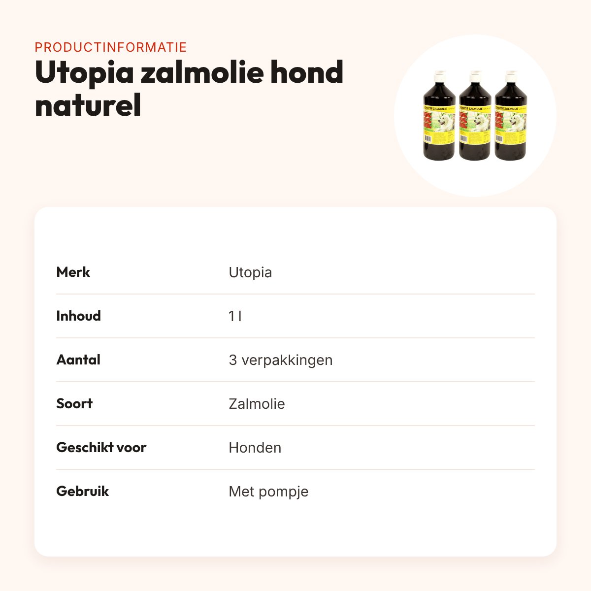 Utopia zalmolie hond naturel 1 l met pompje – multipack 3 stuks – productinformatie