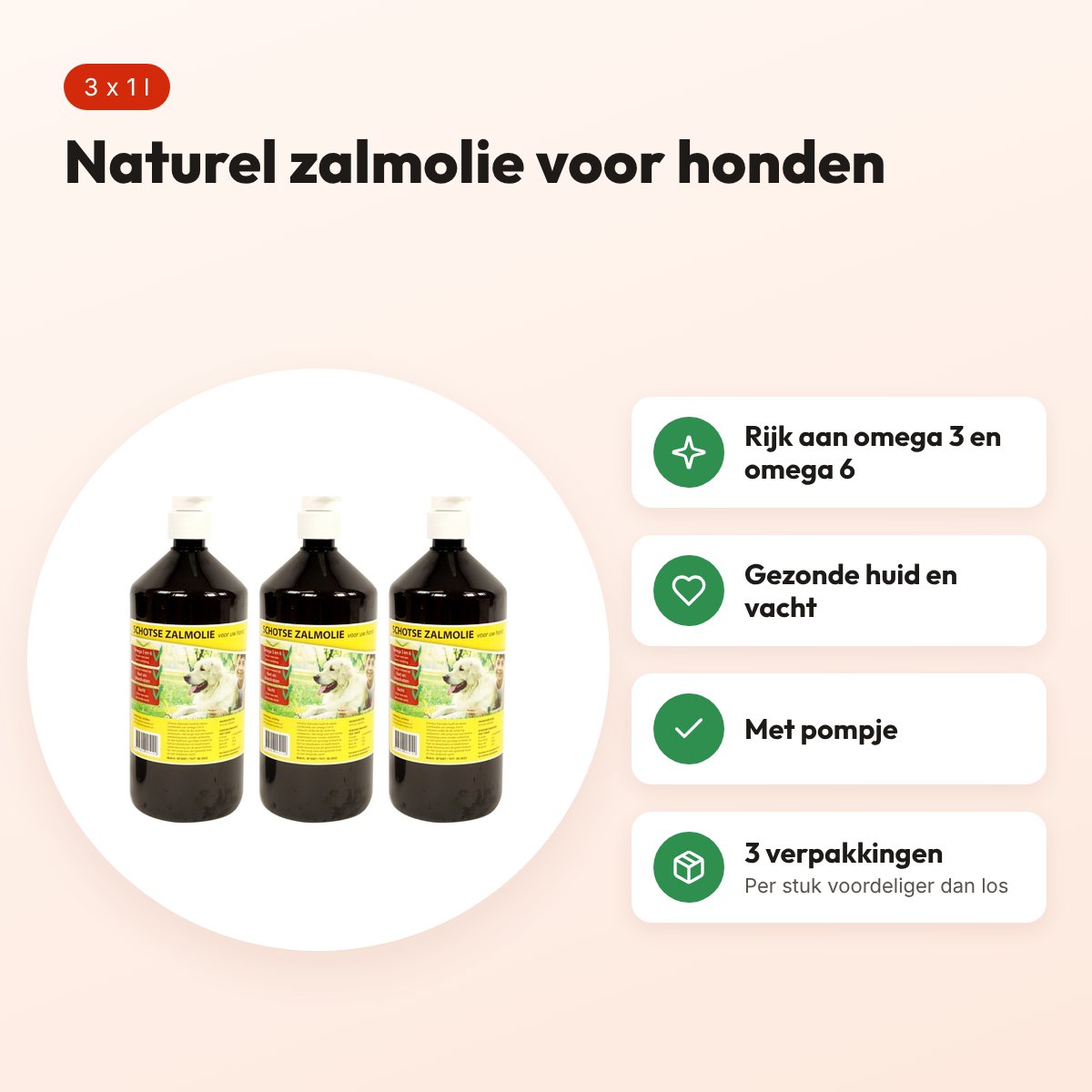 Utopia zalmolie hond naturel 1 l met pompje – multipack 3 stuks – voordelen