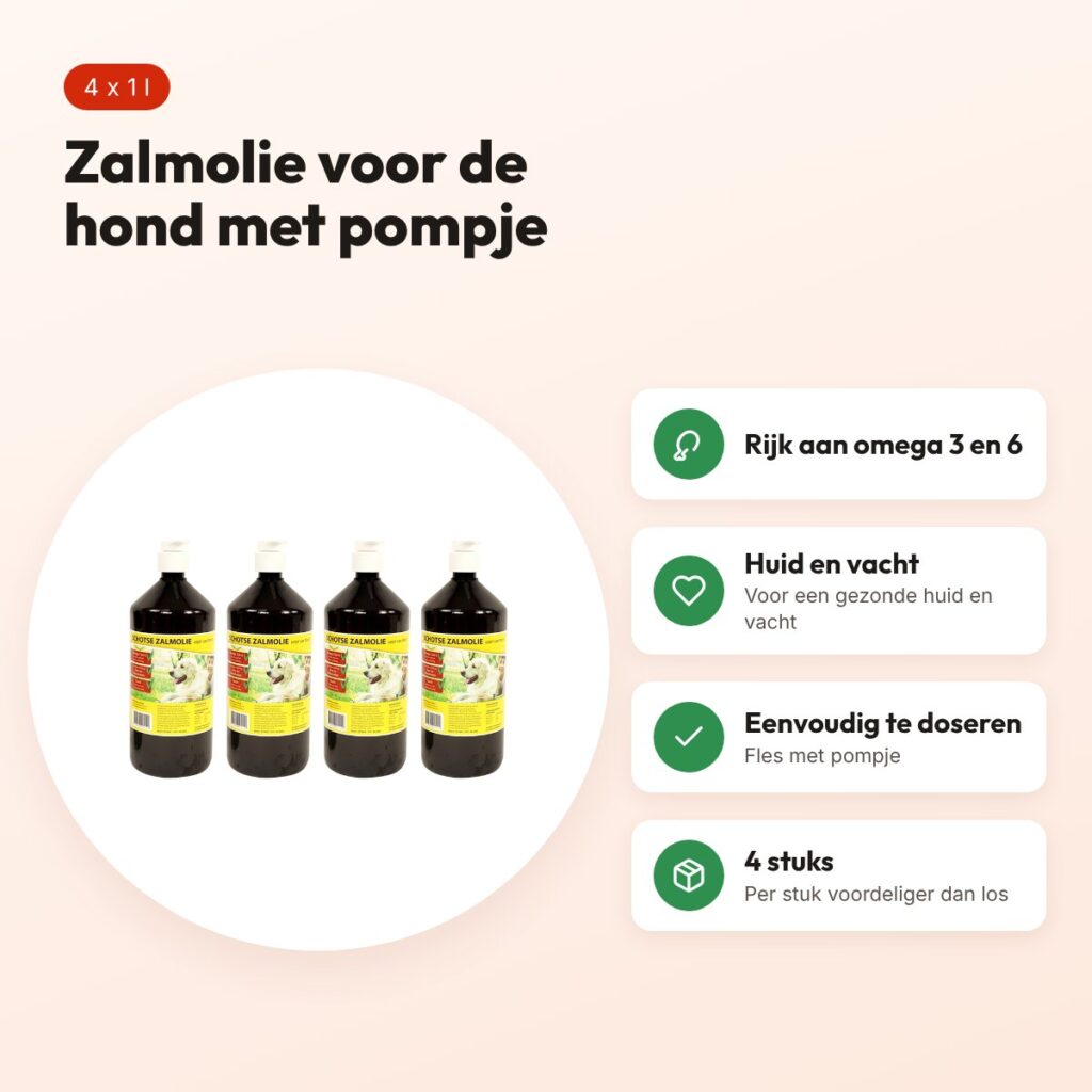 Utopia zalmolie hond naturel 1 l met pompje – multipack 4 stuks – voordelen