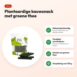 Veggie Pet kauwsnacks Green Tea Dental Twist 100 g – plantaardig – voordelen