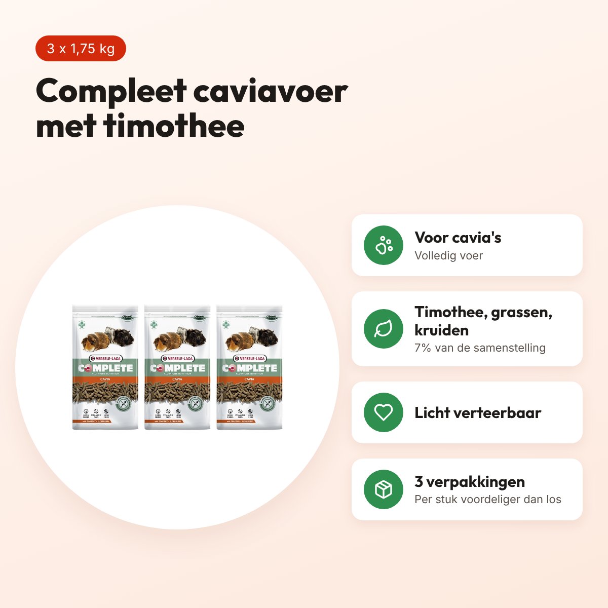 Versele-Laga Cavia Complete caviavoer 1,75 kg – multipack 3 stuks – voordelen