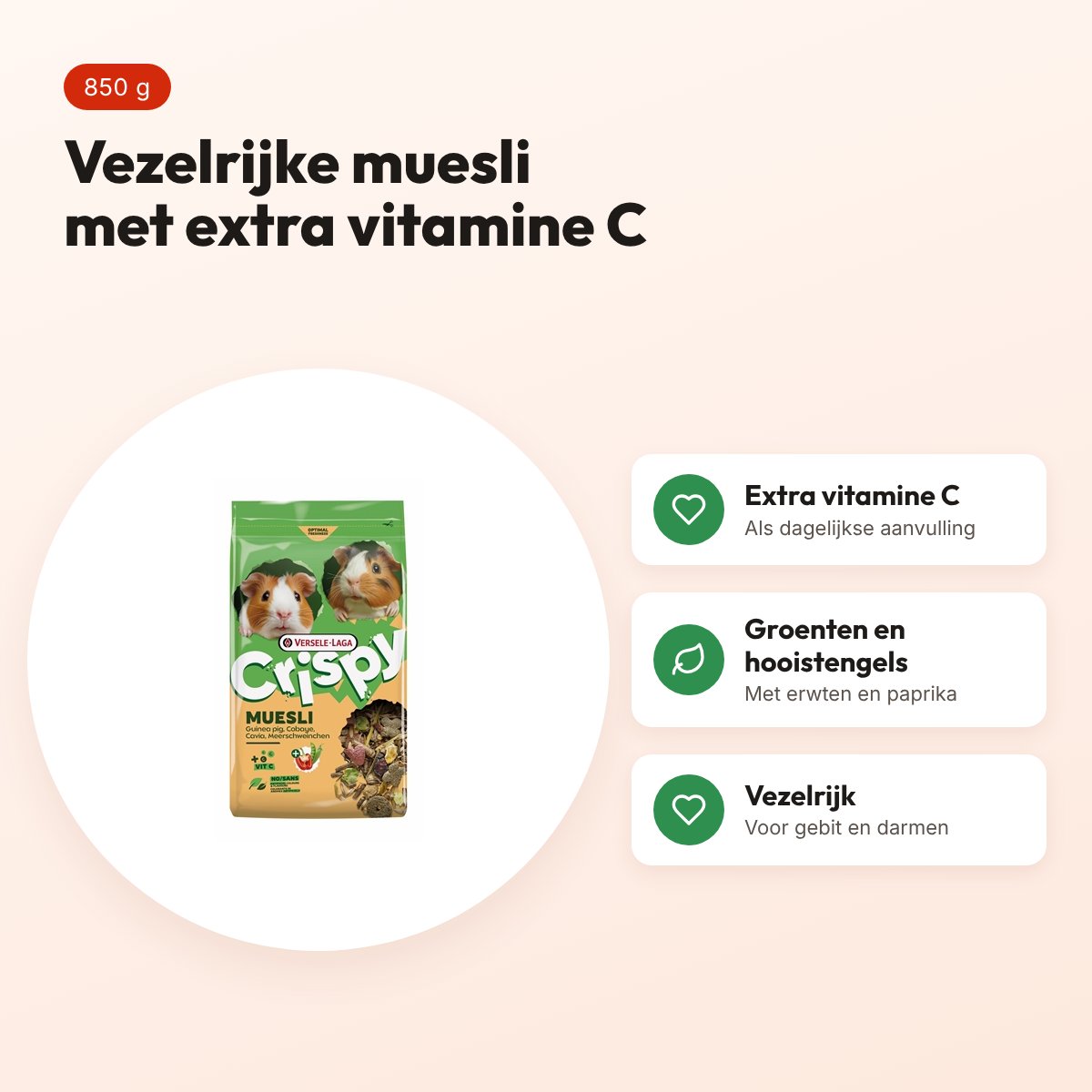 Versele-Laga Crispy Muesli cavia 850 g – met extra vitamine C – voordelen